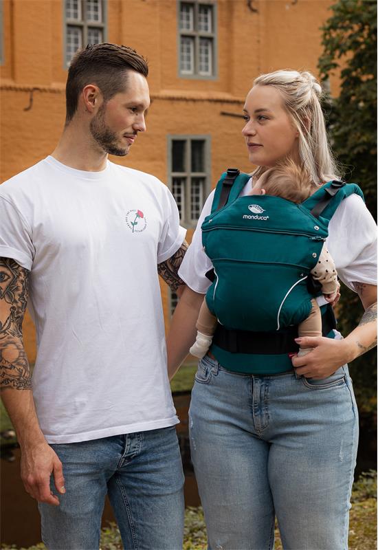 Manduca First Pure Cotton Babytrage teal mum dad