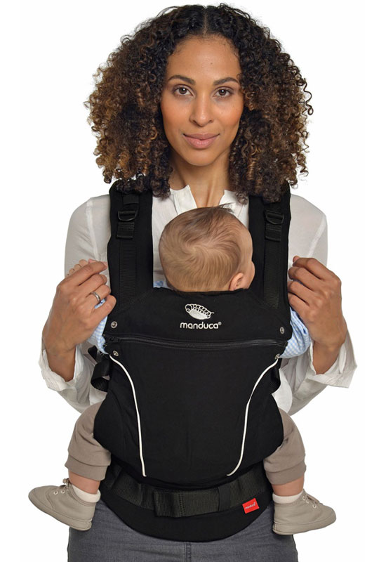Manduca First Pure Cotton Babytrage  night black mum front